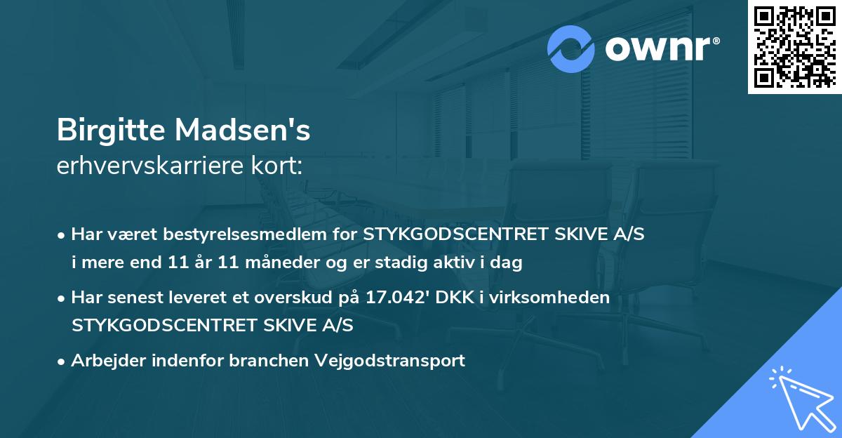 Birgitte Madsen's erhvervskarriere kort