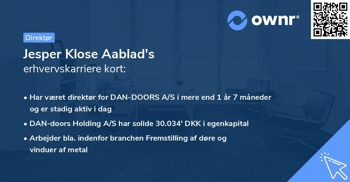 Jesper Klose Aablad's erhvervskarriere kort