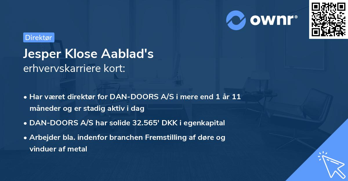 Jesper Klose Aablad's erhvervskarriere kort