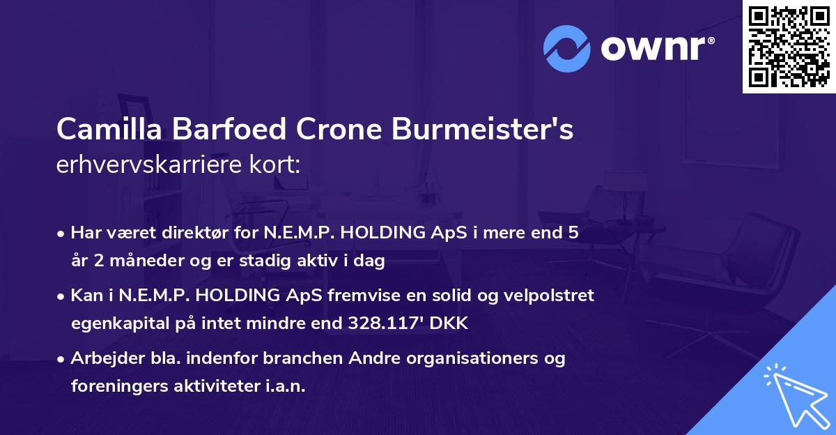 Camilla Barfoed Crone Burmeister's erhvervskarriere kort