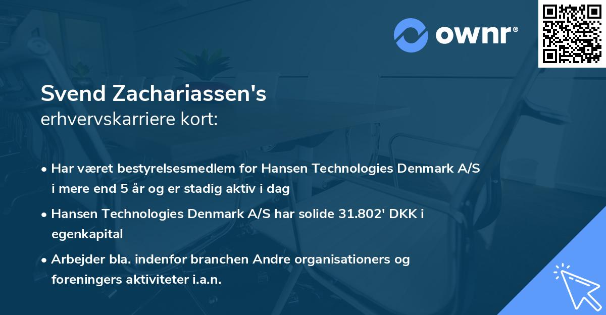 Svend Zachariassen's erhvervskarriere kort
