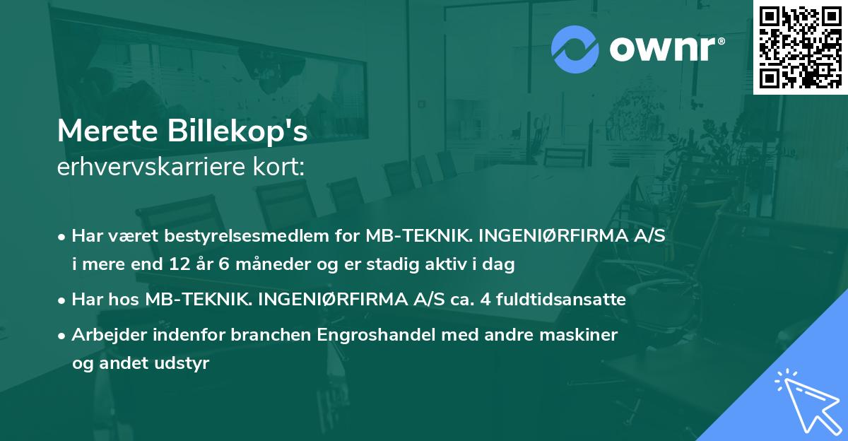 Merete Billekop's erhvervskarriere kort