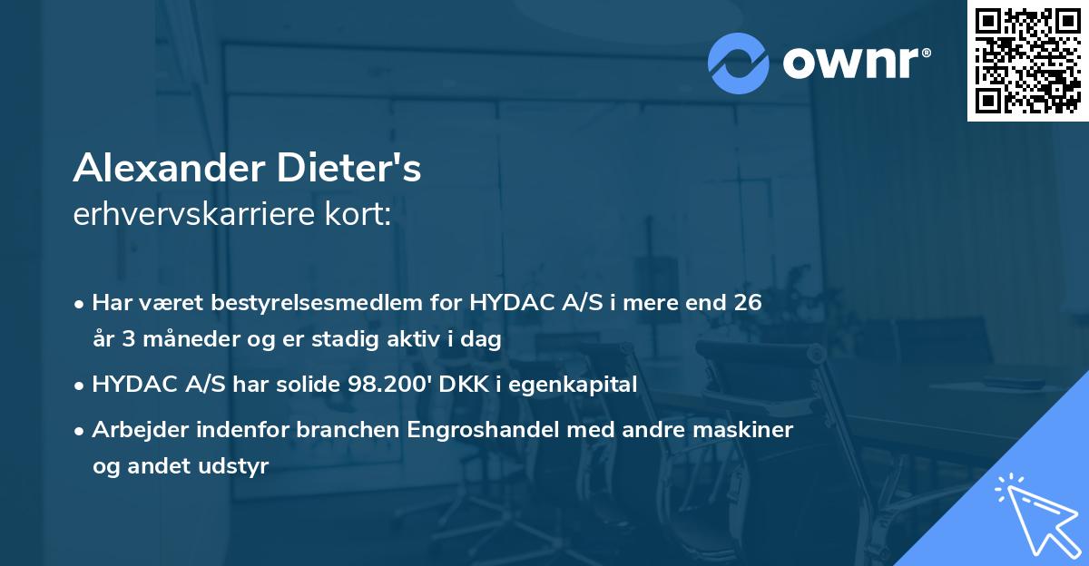 Alexander Dieter's erhvervskarriere kort