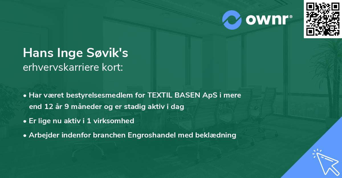 Hans Inge Søvik's erhvervskarriere kort