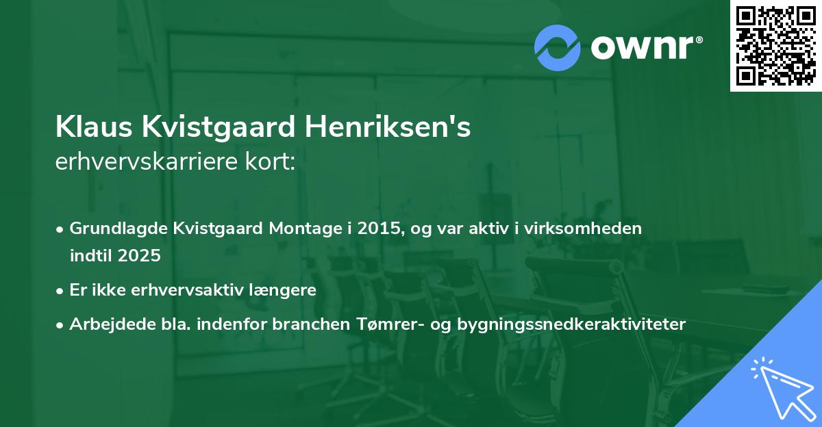 Klaus Kvistgaard Henriksen's erhvervskarriere kort