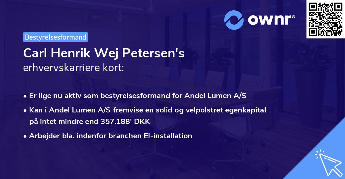 Carl Henrik Wej Petersen's erhvervskarriere kort