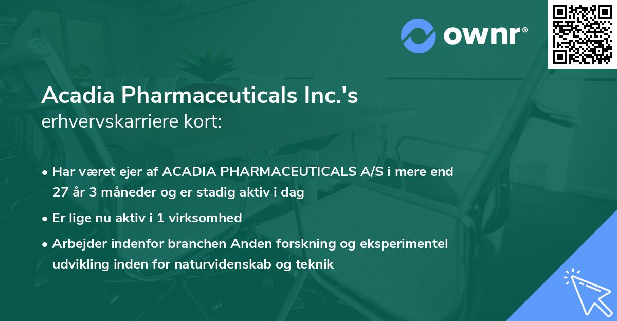 Acadia Pharmaceuticals Inc.'s erhvervskarriere kort