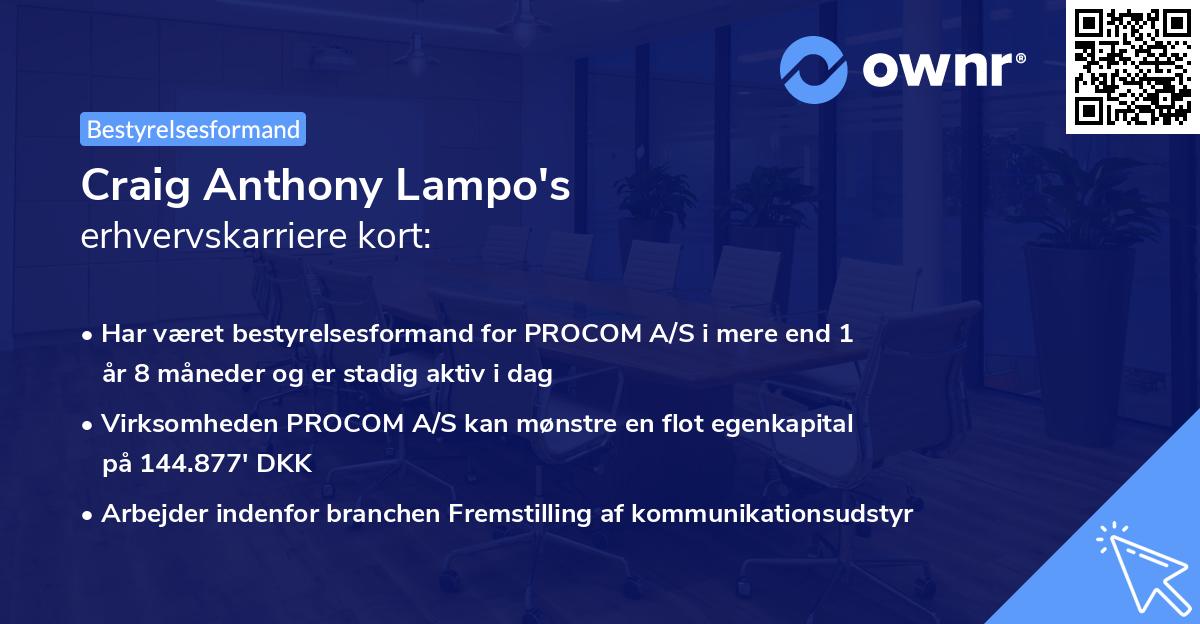 Craig Anthony Lampo's erhvervskarriere kort