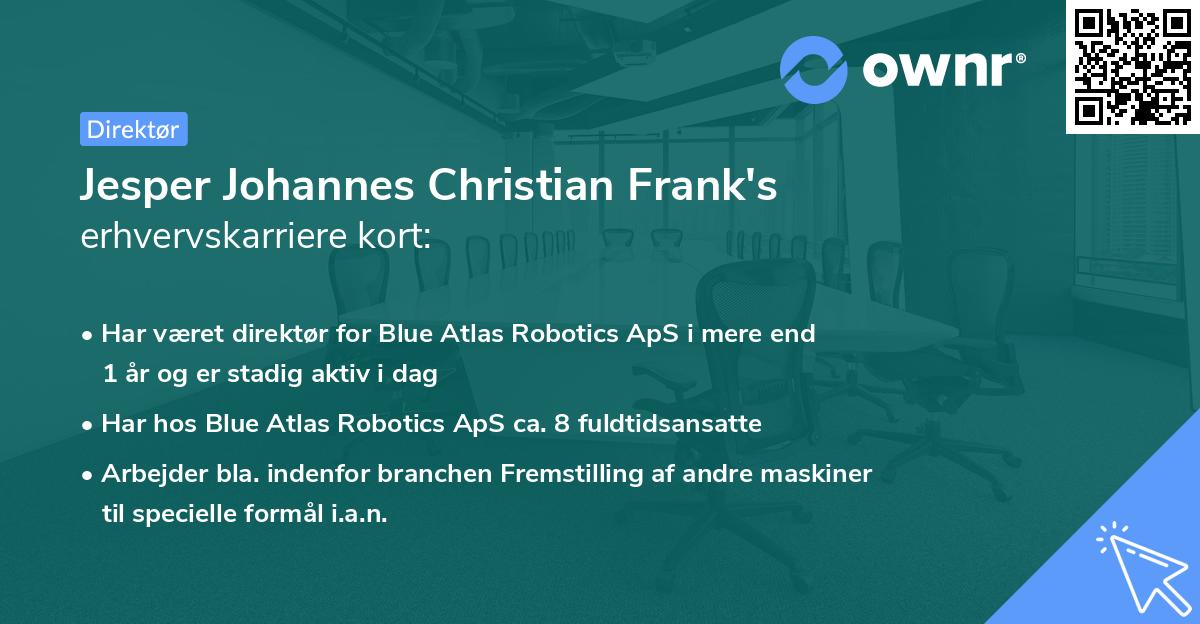 Jesper Johannes Christian Frank's erhvervskarriere kort