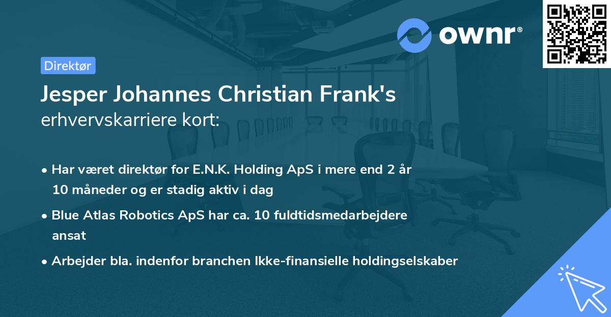 Jesper Johannes Christian Frank's erhvervskarriere kort