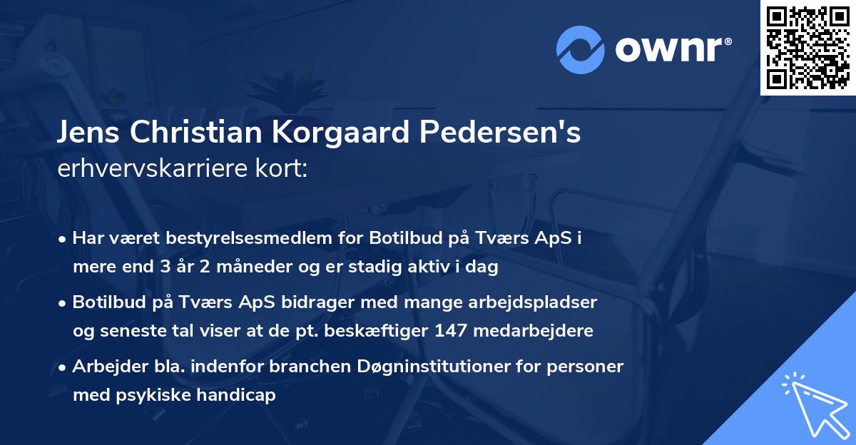 Jens Christian Korgaard Pedersen's erhvervskarriere kort