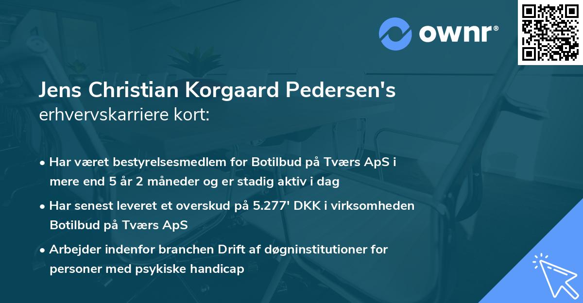 Jens Christian Korgaard Pedersen's erhvervskarriere kort
