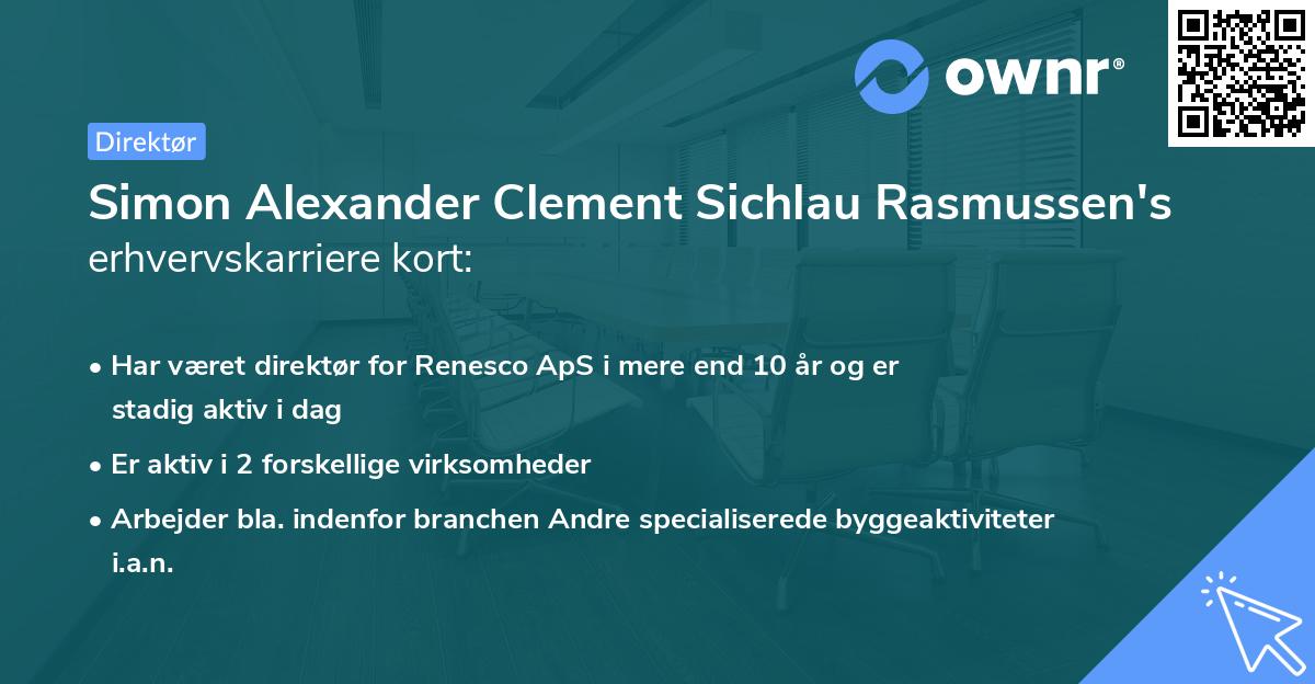 Simon Alexander Clement Sichlau Rasmussen's erhvervskarriere kort