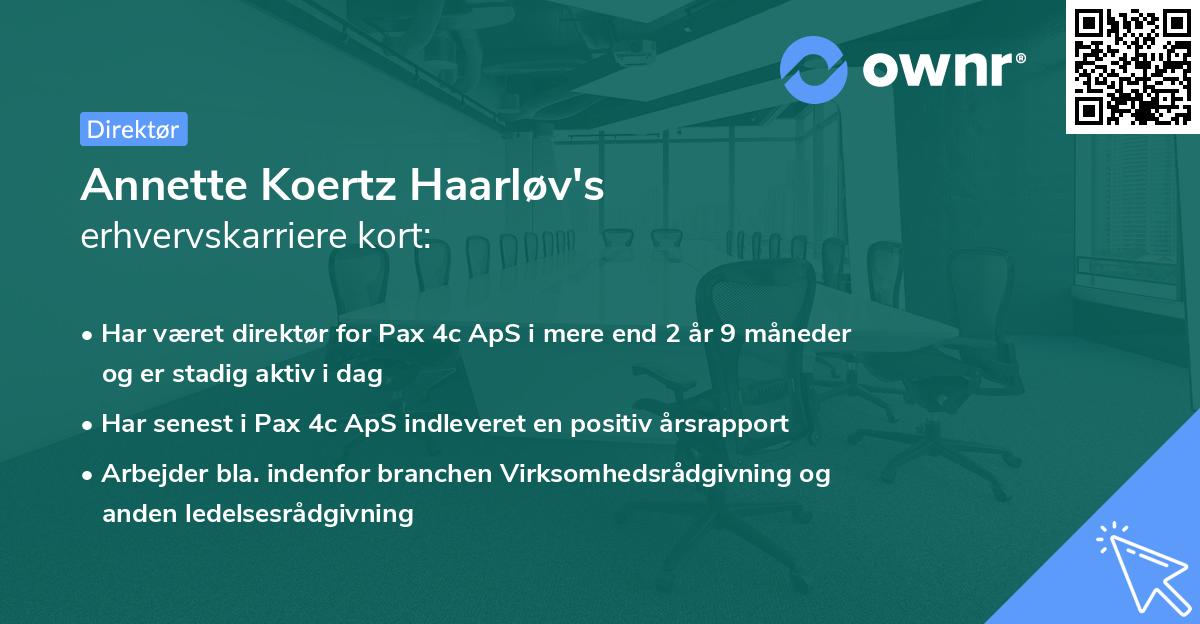 Annette Koertz Haarløv's erhvervskarriere kort