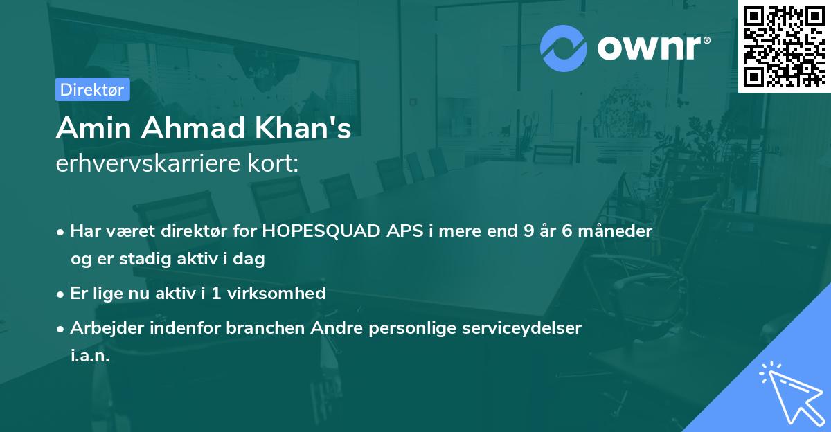Amin Ahmad Khan's erhvervskarriere kort