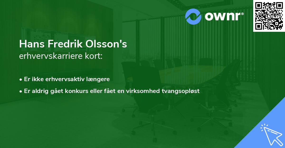 Hans Fredrik Olsson's erhvervskarriere kort