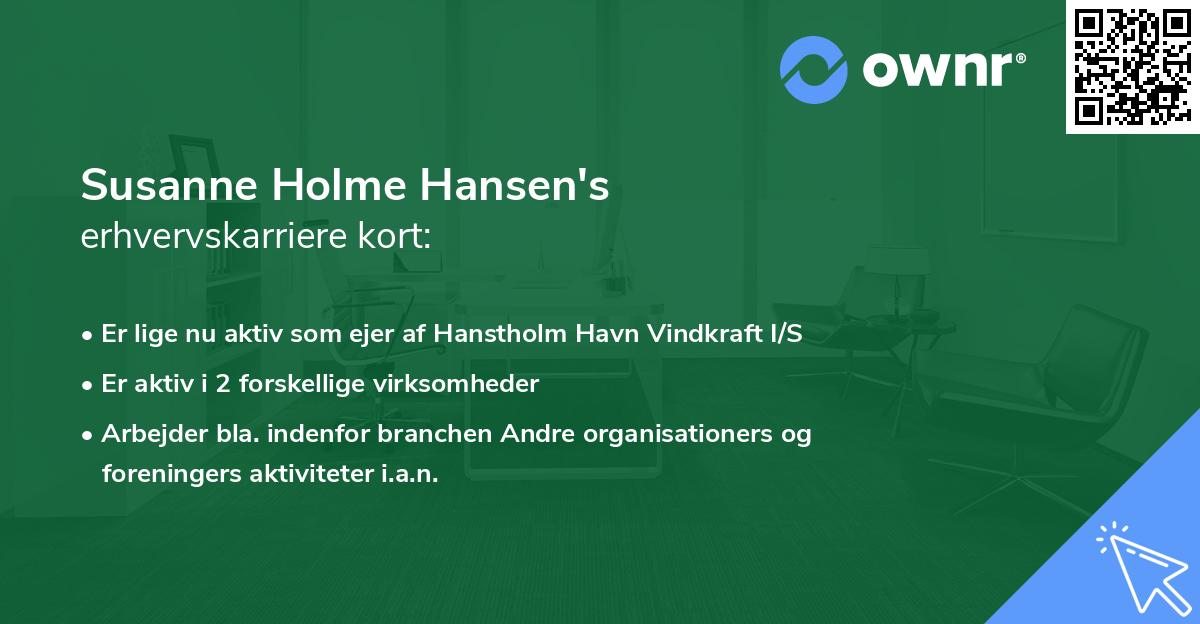 Susanne Holme Hansen's erhvervskarriere kort