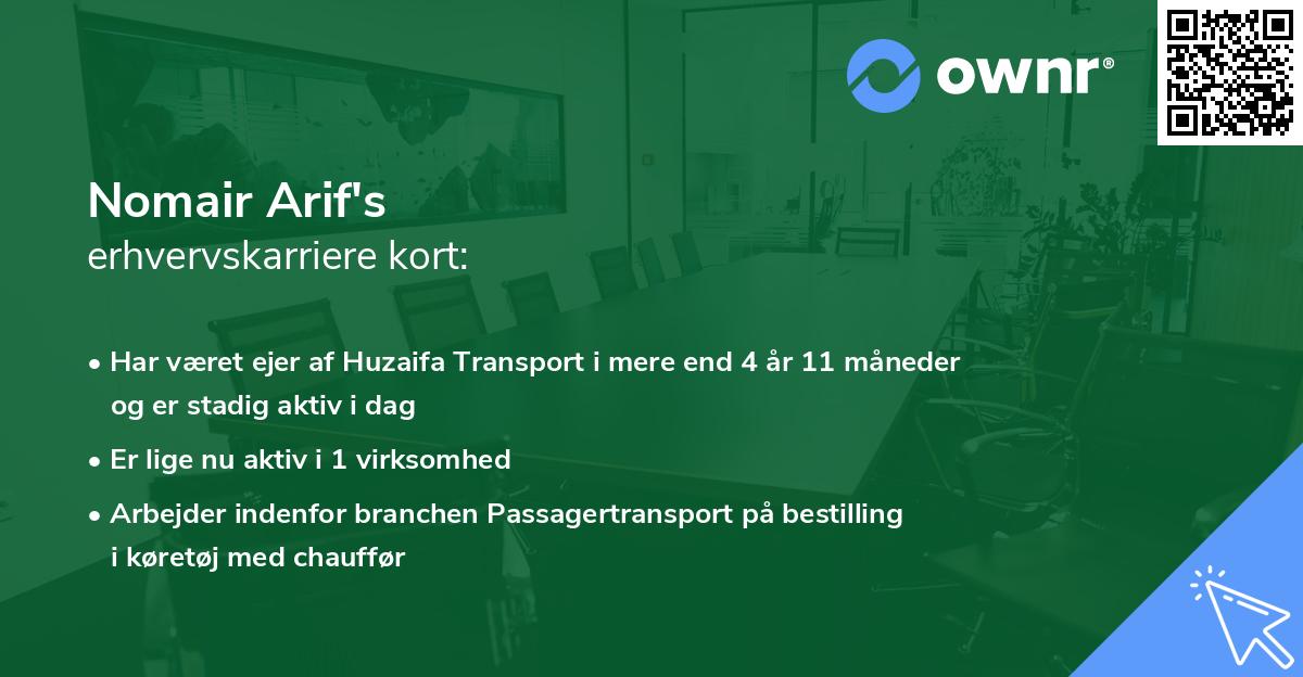 Nomair Arif's erhvervskarriere kort