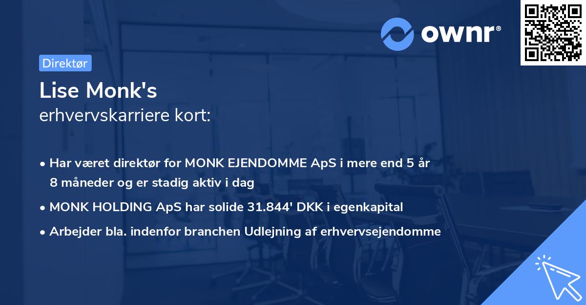 Lise Monk's erhvervskarriere kort