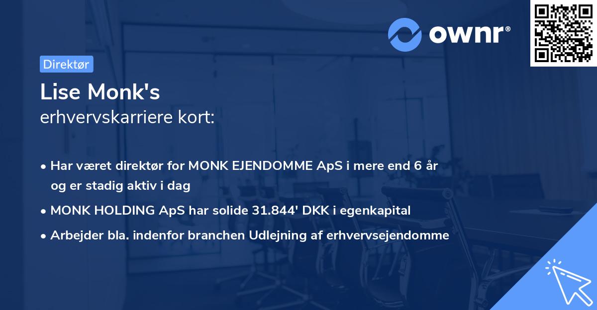 Lise Monk's erhvervskarriere kort