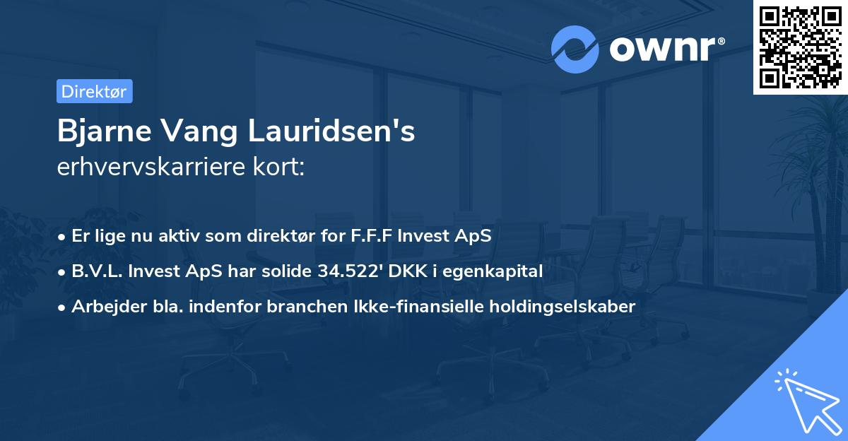 Bjarne Vang Lauridsen's erhvervskarriere kort