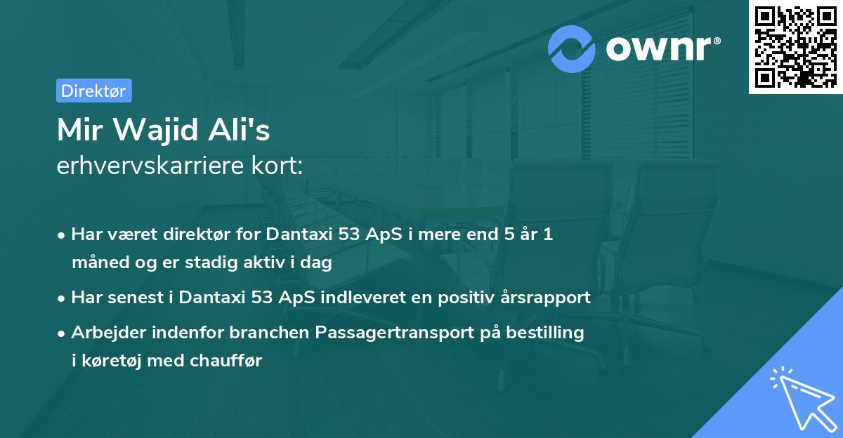 Mir Wajid Ali's erhvervskarriere kort