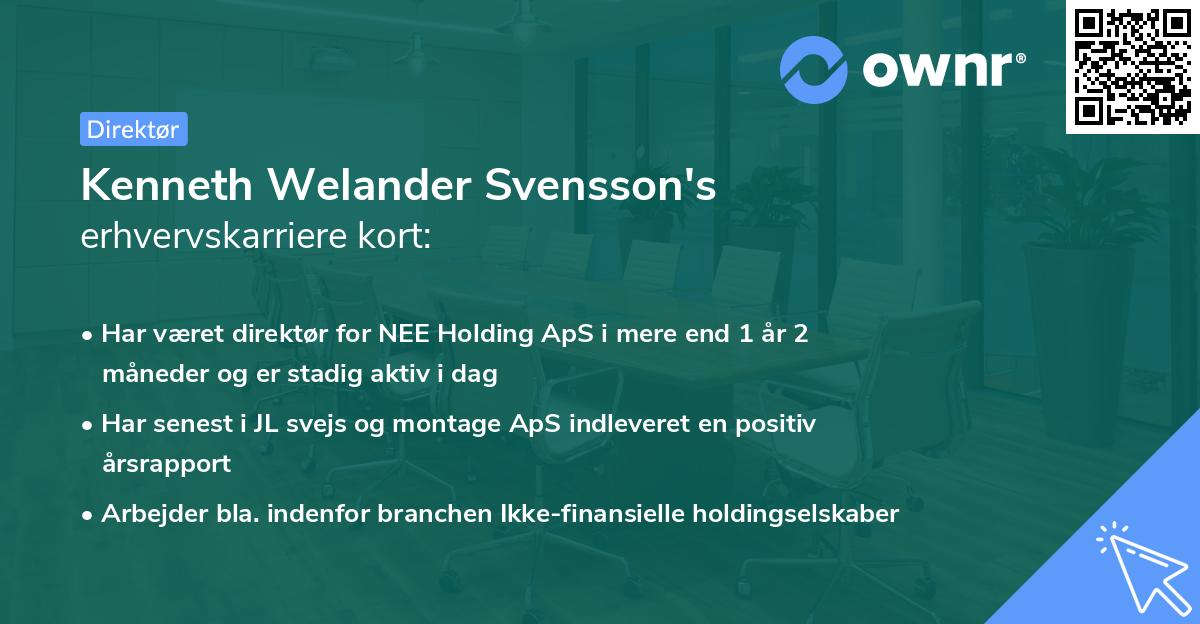 Kenneth Welander Svensson's erhvervskarriere kort