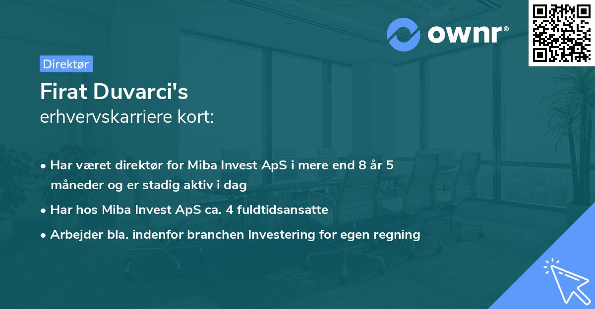 Firat Duvarci's erhvervskarriere kort