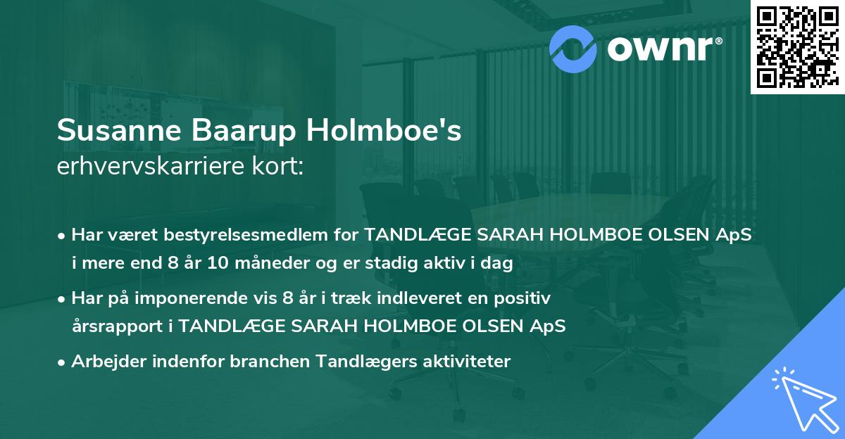 Susanne Baarup Holmboe's erhvervskarriere kort