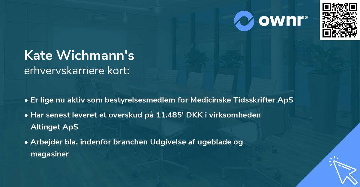 Kate Wichmann's erhvervskarriere kort
