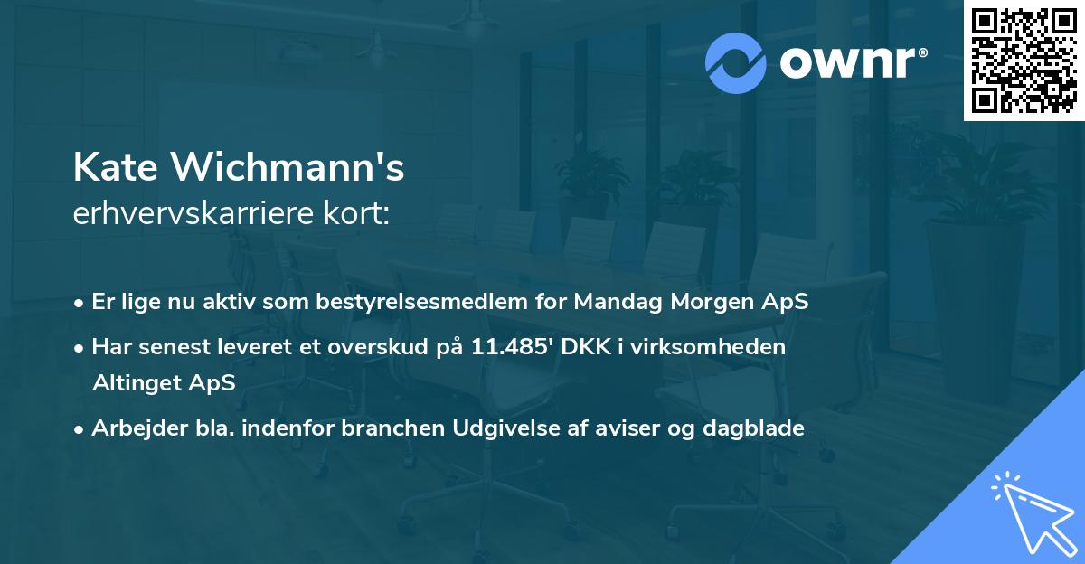 Kate Wichmann's erhvervskarriere kort