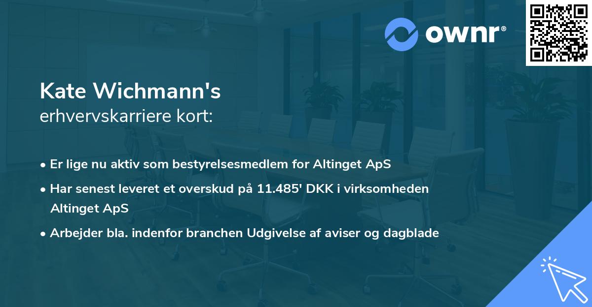 Kate Wichmann's erhvervskarriere kort