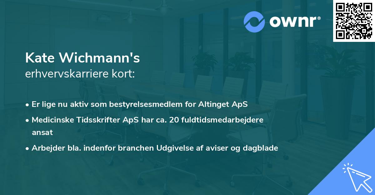 Kate Wichmann's erhvervskarriere kort