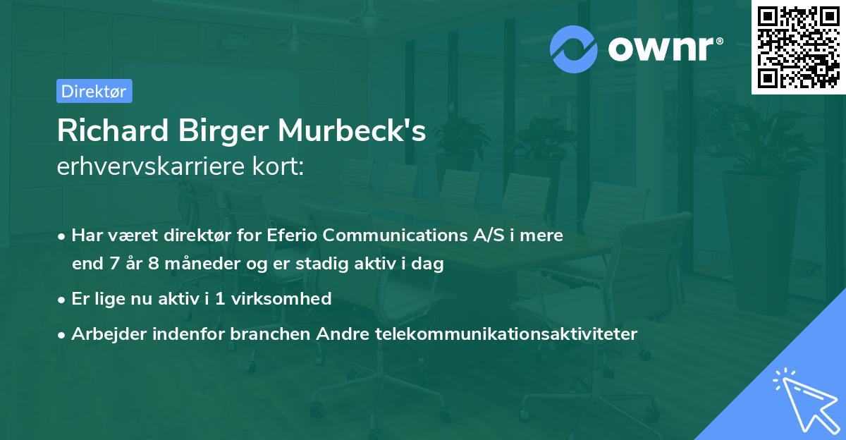 Richard Birger Murbeck's erhvervskarriere kort