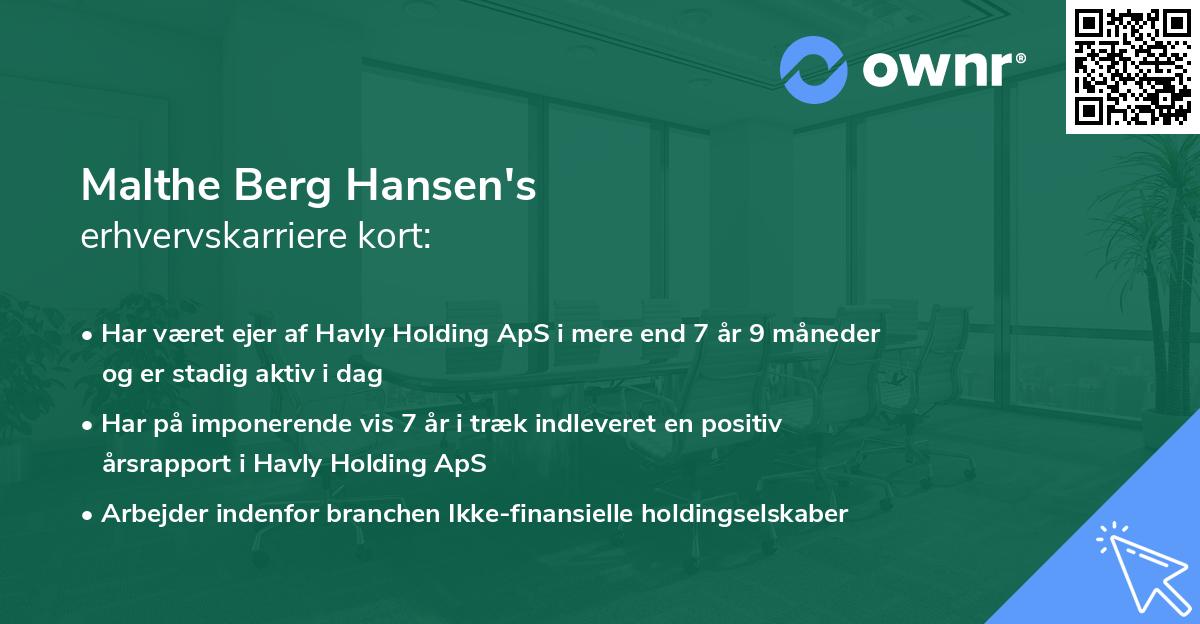 Malthe Berg Hansen's erhvervskarriere kort
