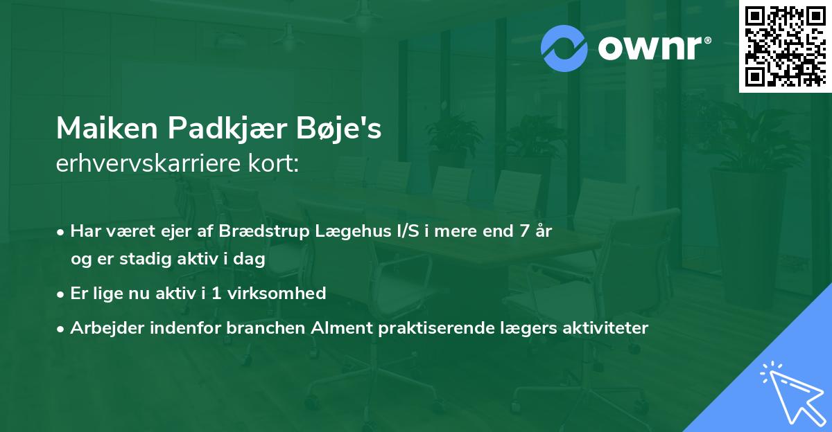 Maiken Padkjær Bøje's erhvervskarriere kort