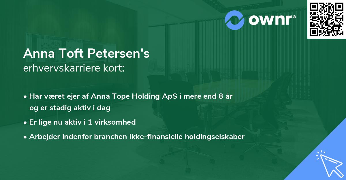 Anna Toft Petersen's erhvervskarriere kort