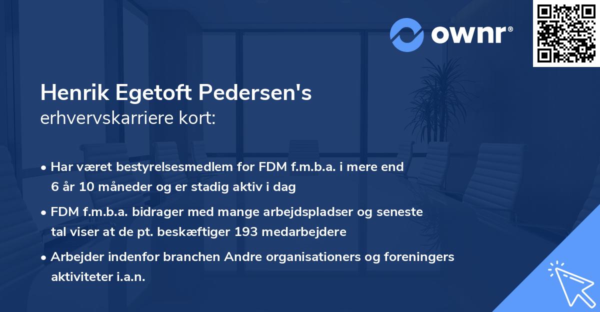 Henrik Egetoft Pedersen's erhvervskarriere kort
