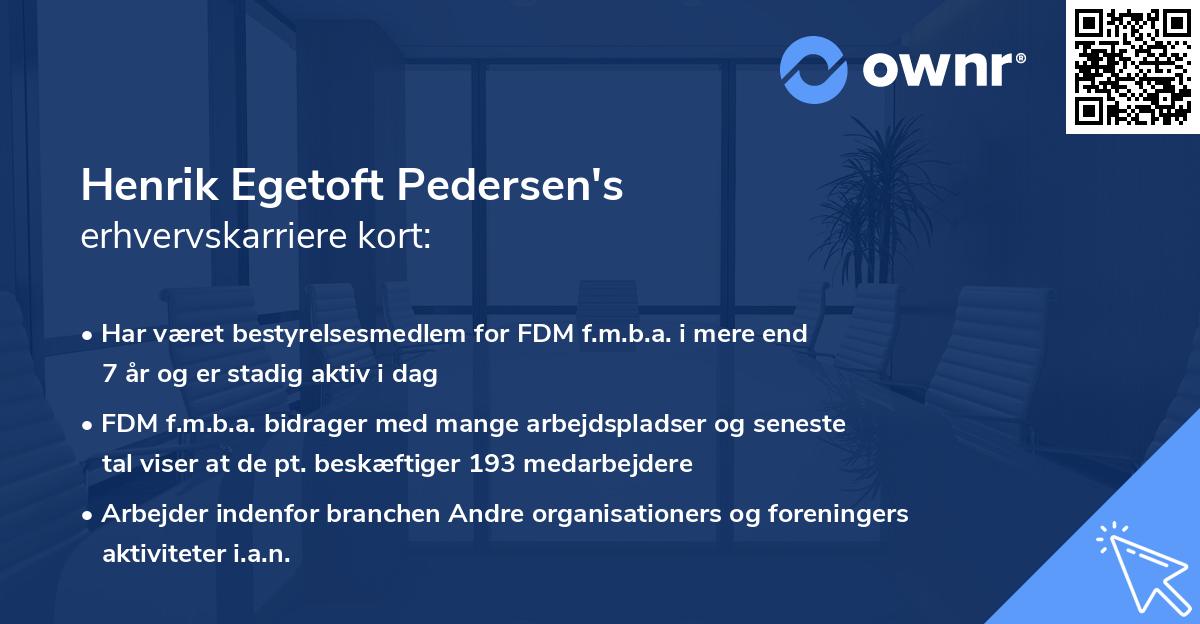 Henrik Egetoft Pedersen's erhvervskarriere kort
