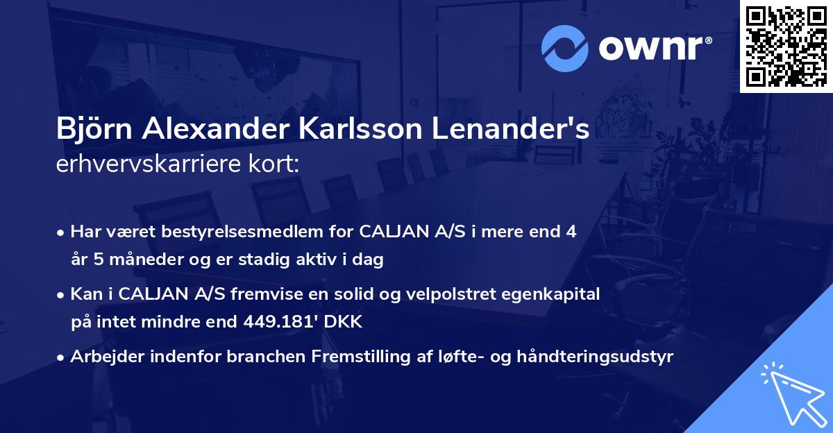 Björn Alexander Karlsson Lenander's erhvervskarriere kort