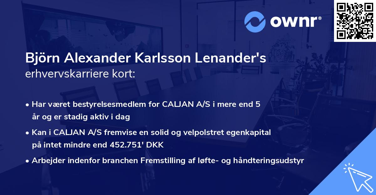 Björn Alexander Karlsson Lenander's erhvervskarriere kort