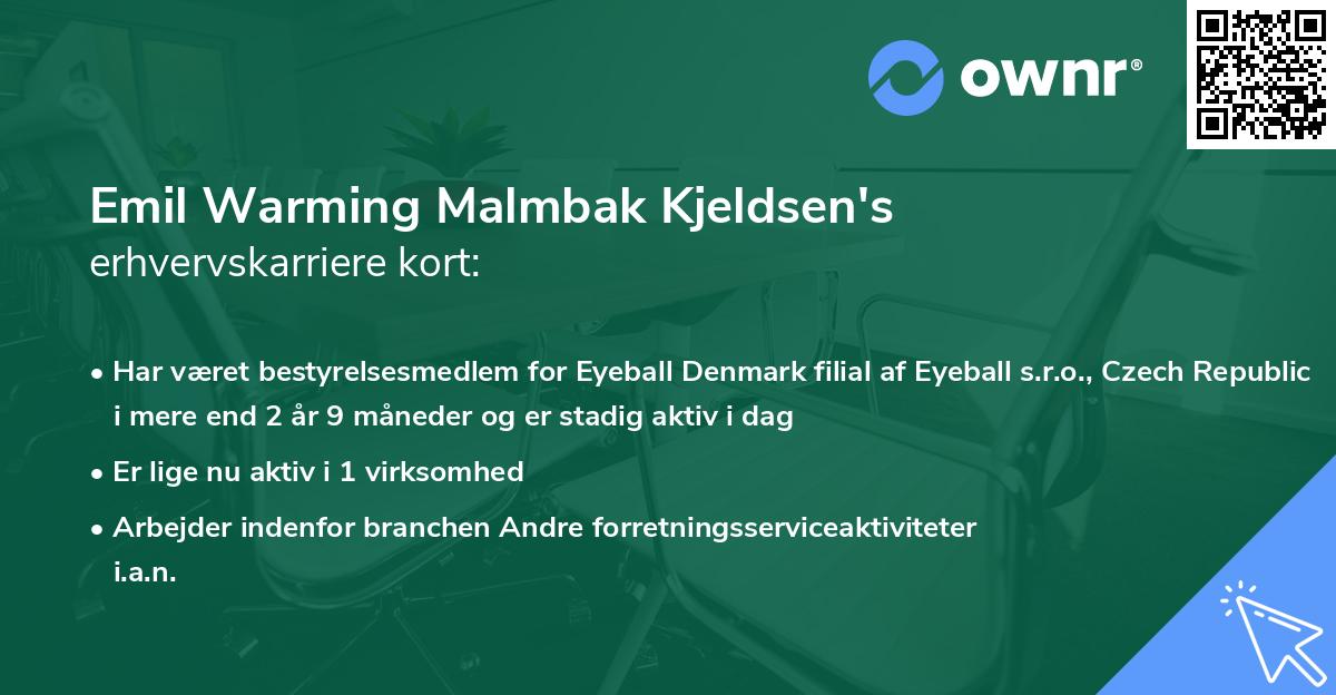 Emil Warming Malmbak Kjeldsen's erhvervskarriere kort