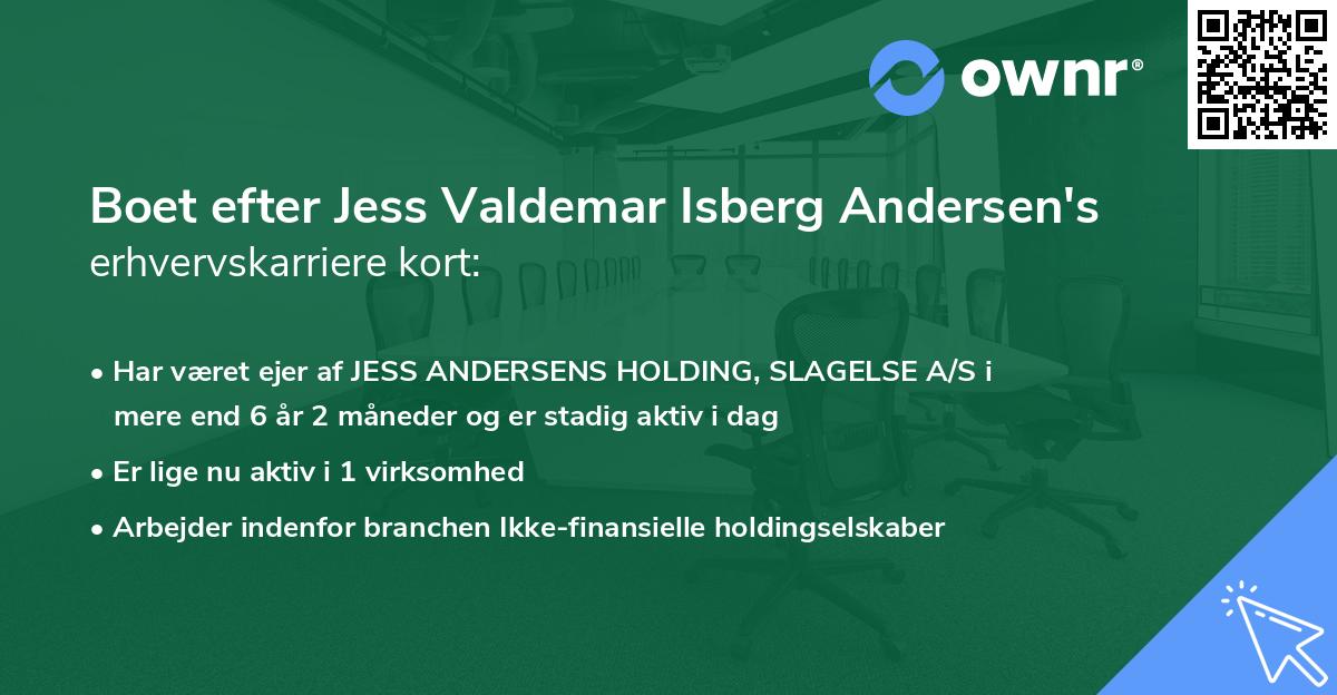 Boet efter Jess Valdemar Isberg Andersen's erhvervskarriere kort