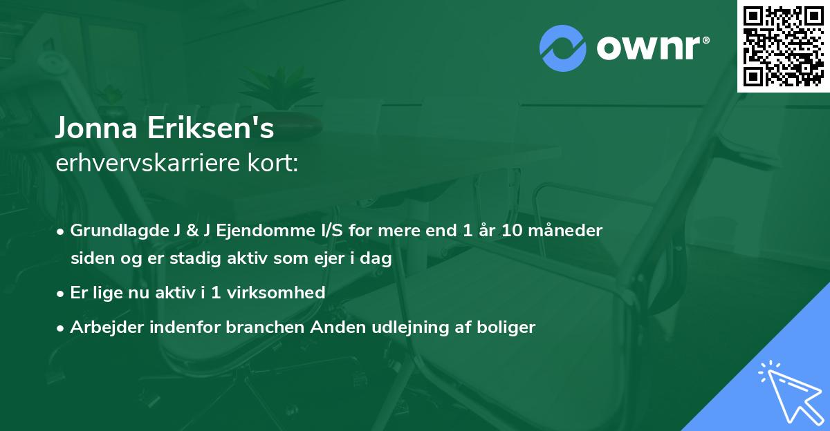 Jonna Eriksen's erhvervskarriere kort