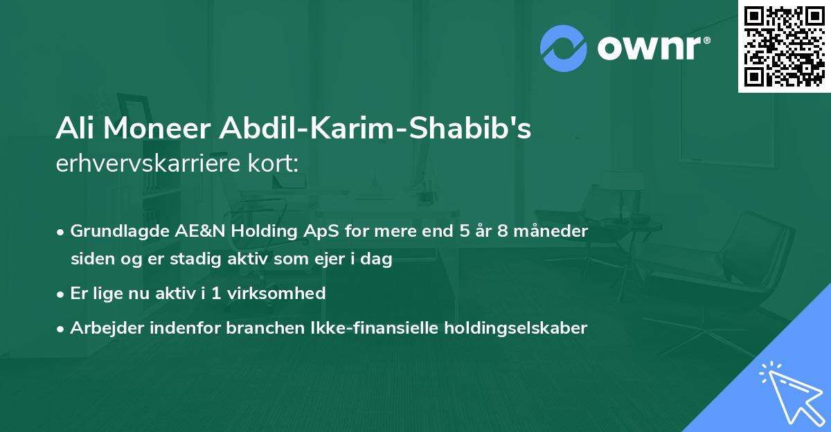 Ali Moneer Abdil-Karim-Shabib's erhvervskarriere kort