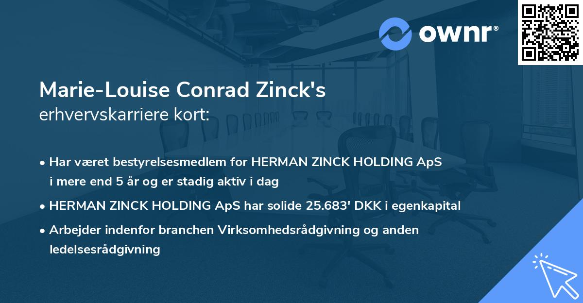 Marie-Louise Conrad Zinck's erhvervskarriere kort
