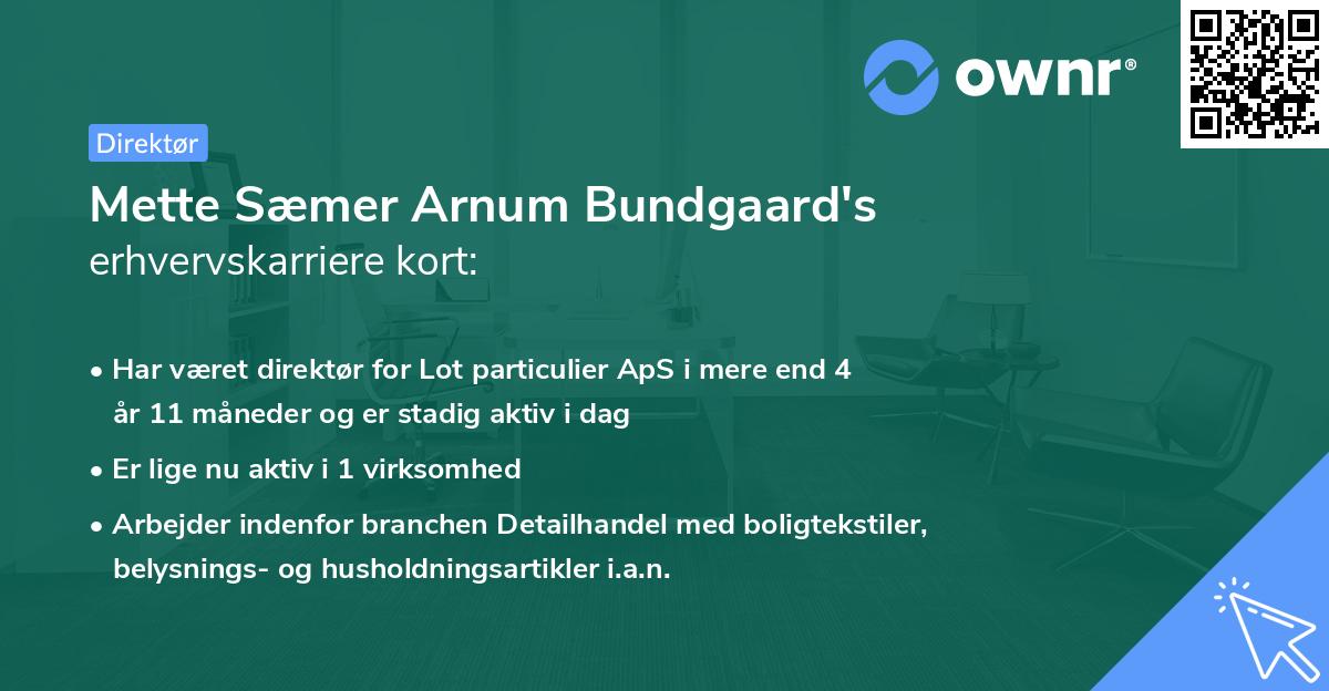 Mette Sæmer Arnum Bundgaard's erhvervskarriere kort