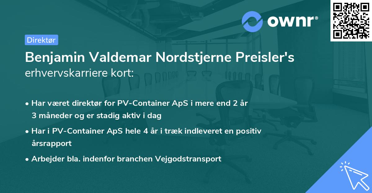 Benjamin Valdemar Nordstjerne Preisler's erhvervskarriere kort
