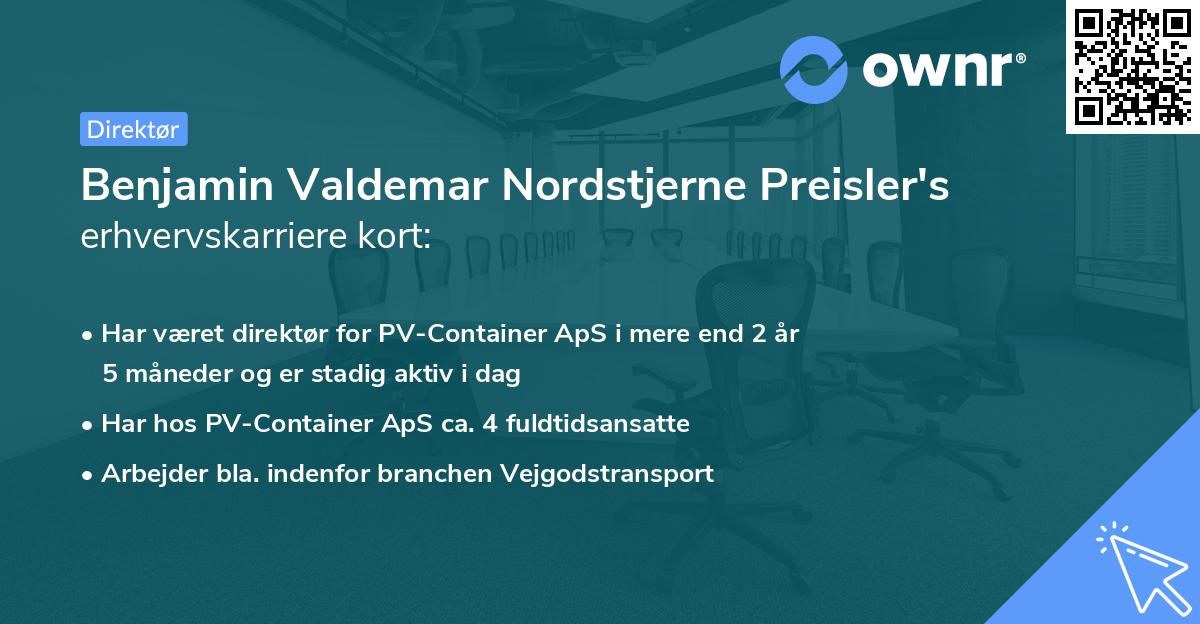 Benjamin Valdemar Nordstjerne Preisler's erhvervskarriere kort