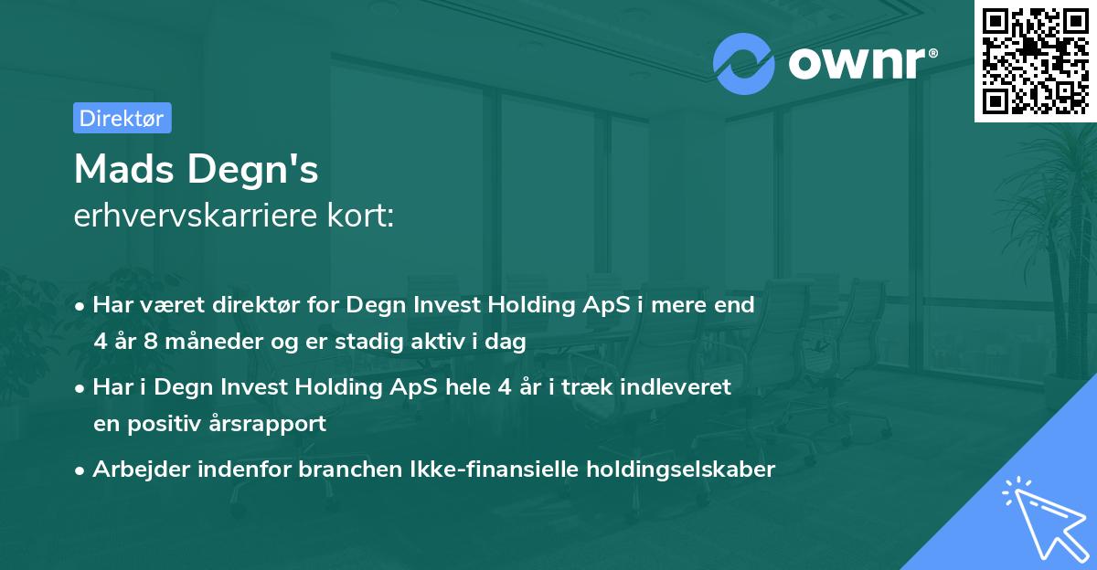 Mads Degn's erhvervskarriere kort